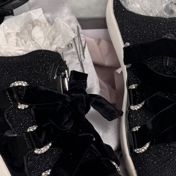 Giuseppe Zanotti Maggie Glittery Velvet Slip On Sneakers W/ Rhinestone Size 7.5 - Picture 3 of 16